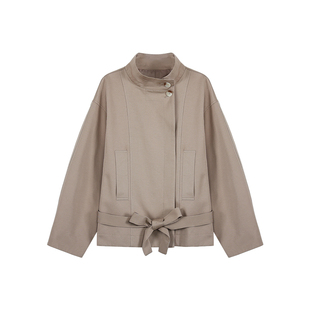 MULVAN 首尔假日  韩系立领廓形短款风衣外套女英伦风H型收腰上衣