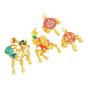 18k铜包金双面滴油拨浪鼓出入平安吊坠手链项链diy挂件饰品配件