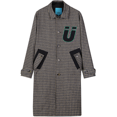 GUUKA灰格子长款风衣外套