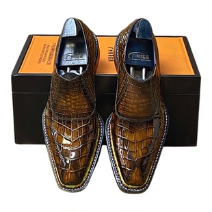 刀锋战士5纯手工擦色鳄鱼皮英伦风商务鞋固特异挪威缝线时尚男鞋