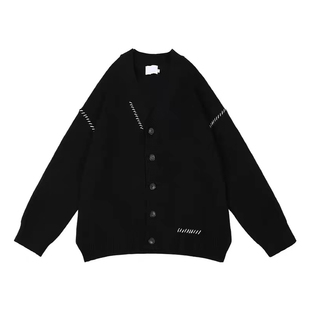 毛衣外套女春秋冬新款慵懒风大码胖MM外穿设计感V领针织开衫上衣