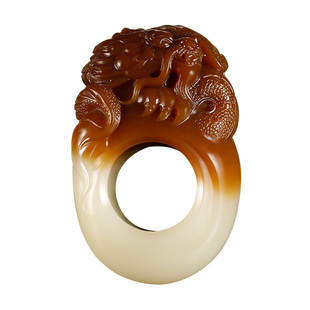 玉说和田玉生肖龙扳指男款糖青白玉龙行天下把件掌中宝玉石扳指