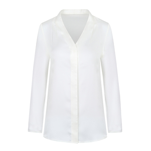 白色职业缎面衬衫女士气质通勤内搭法式V领真丝质感衬衣长袖上衣