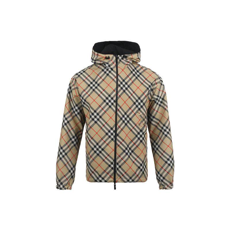 【自营】BURBERRY/博柏利格纹连帽宽松休闲男士双面穿夹克外套