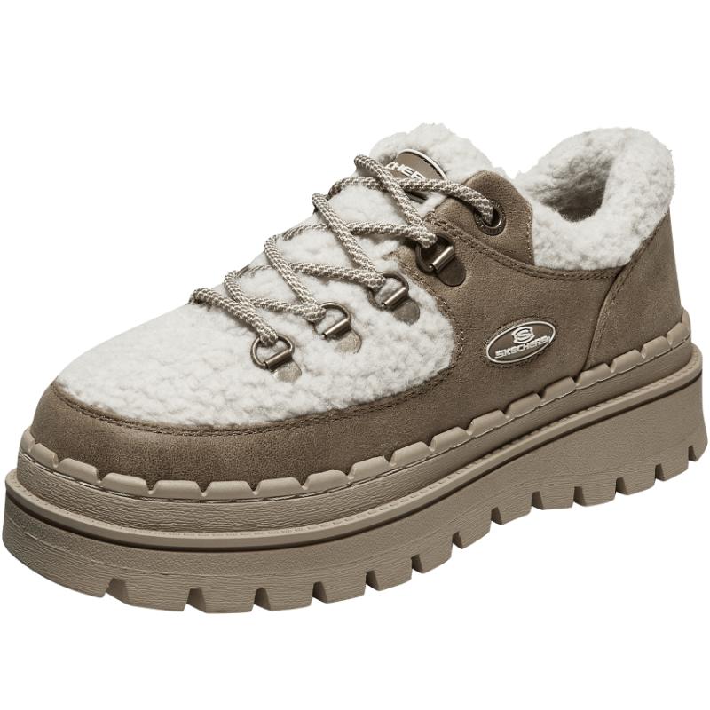 Skechers斯凯奇女鞋秋冬新款厚底增高复古时尚休闲鞋加绒保暖棉鞋