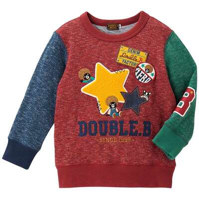 MIKIHOUSE儿童卫衣爆炸熊拼色春秋上衣时髦美式新品日本制DOUBLEB