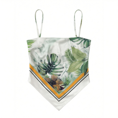 Printed irregular lace-up halter straps印花不规则系带露背T恤
