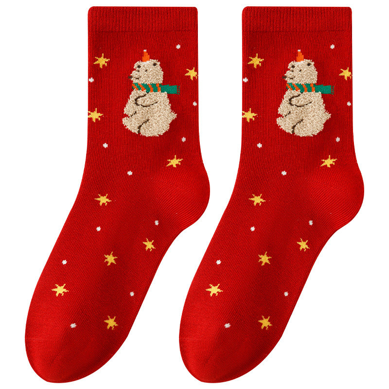 caramella圣诞袜可爱礼物少女厚暖睡眠袜卡通棉袜秋冬新款女袜子