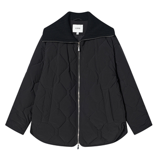 COVERINS宽松休闲风罗纹翻领双头拉链绗缝棉服外套女CC34308050