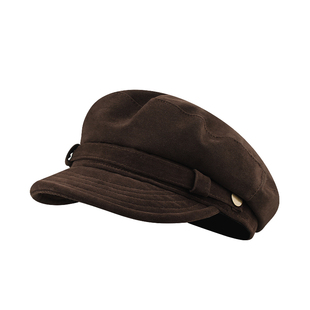 英伦复古麂皮绒贝雷帽子女秋冬百搭显脸小平顶帽高级感报童八角帽