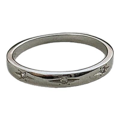 hellojune s925通体纯银 星芒素圈戒指指环 星星银戒