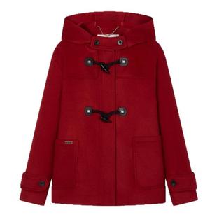 TeenieWeenie小熊奥莱红色连帽毛呢大衣女冬季时尚氛围感外套