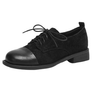 星期六复古系带乐福鞋女2025新款秋冬老钱风布洛克单鞋棕色小皮鞋