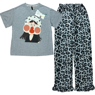 睡衣女款2025新款夏季嘟嘟唇女孩短袖薄款纯棉长裤夏款套装家居服