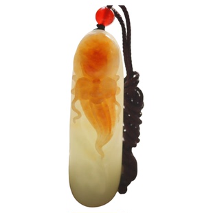 新疆和田玉籽料洒金皮寿星吊坠手玩件黄沁皮精雕摘色巧雕挂件保真