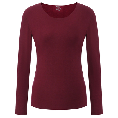 红豆吸湿自发热抗静电无痕内衣女士秋衣秋裤保暖套装纯色简约圆领