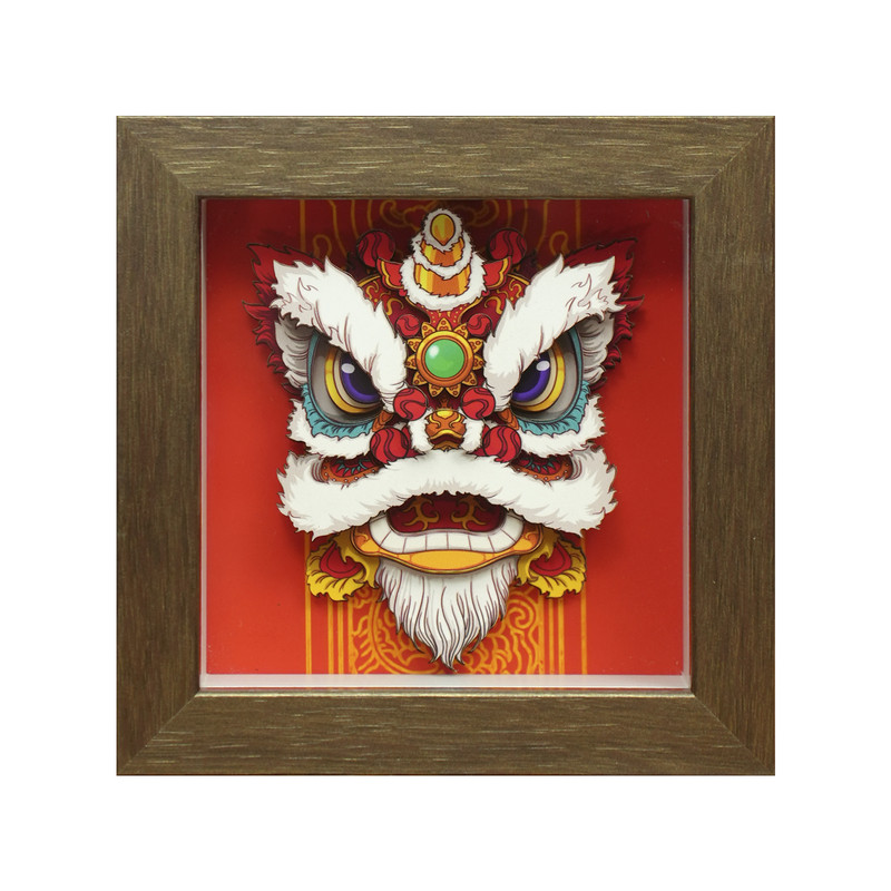 玺语醒狮3D立体剪纸画新年礼品