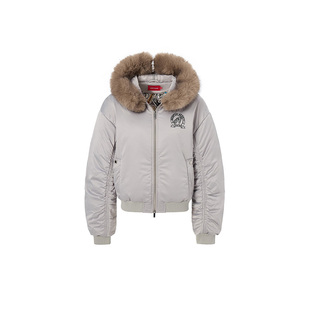 LEDIM WANG红标银灰色夹棉飞行夹克棉服女25秋冬新款收腰短款外套