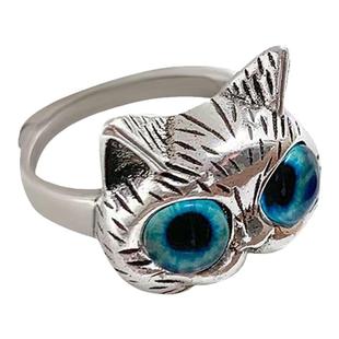 S925银戒指男不掉色猫咪指环小众设计高级感时尚个性开口食指戒女