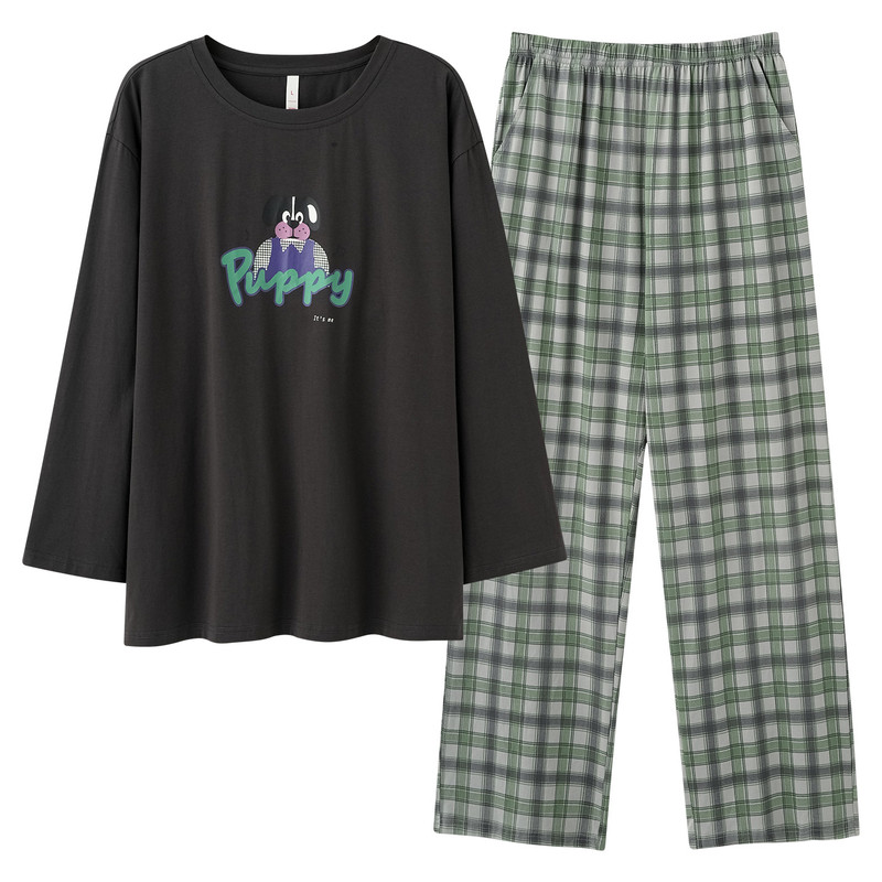 【定制版】加长款女式秋季套头圆领纯棉质睡衣长袖长裤家居服春装