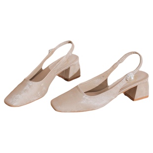 新中式高跟鞋单鞋夏季配旗袍鞋汉服国风半包头凉鞋女后空女鞋皮鞋