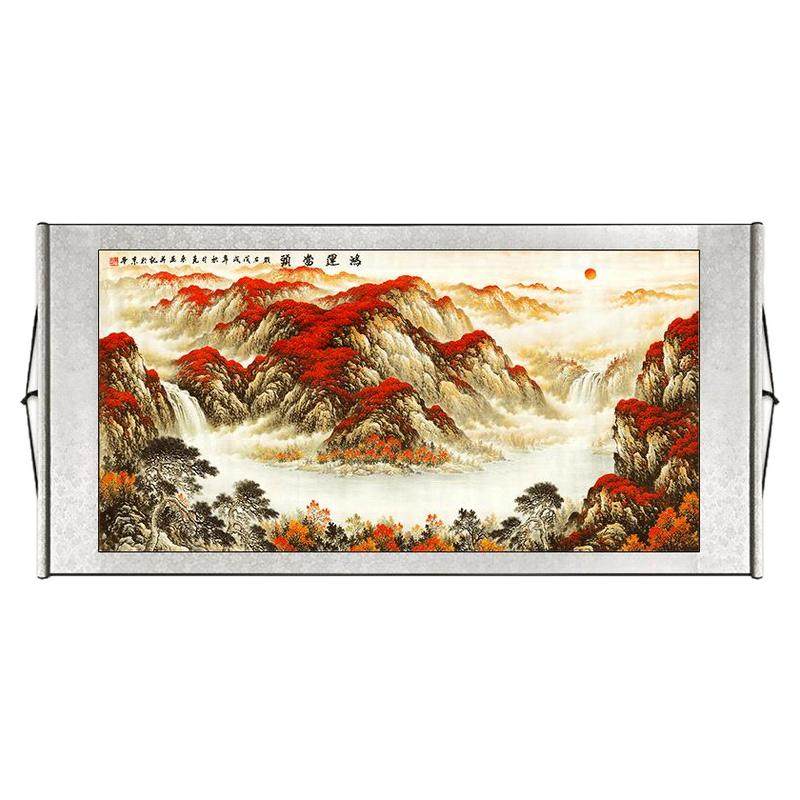 装饰画卷轴挂画横款客厅山水画
