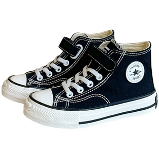 韩版儿童高帮帆布鞋春秋新款男女童魔术贴板鞋幼儿园学生小白鞋潮