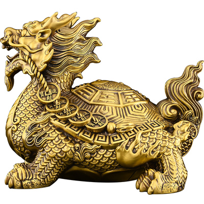 黄铜龙龟摆件一对招镇铜制八卦金钱龙头龟神兽财宅客厅玄关办公室