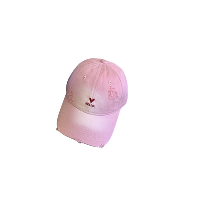 韩版刺绣爱心做旧破洞黄色棒球帽