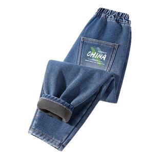 真维斯童装男童加绒牛仔裤秋冬款大童长裤儿童冬季加厚一体绒裤子