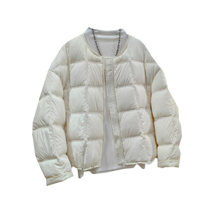 2025超火短款轻薄羽绒服女圆领方格龟背高级感时尚面包服保暖外套