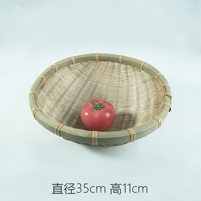 竹编制品圆簸箕小型竹篓馍筐筲箕家用农家箩筐洗菜收纳筐