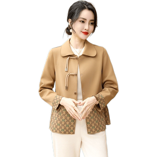 妈妈春季2026新款外套中年女短款风衣中老年人春秋高贵洋气双面呢