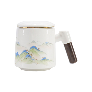 高档白瓷泡茶杯家用陶瓷茶水分离杯带盖过滤马克杯办公室喝茶杯子