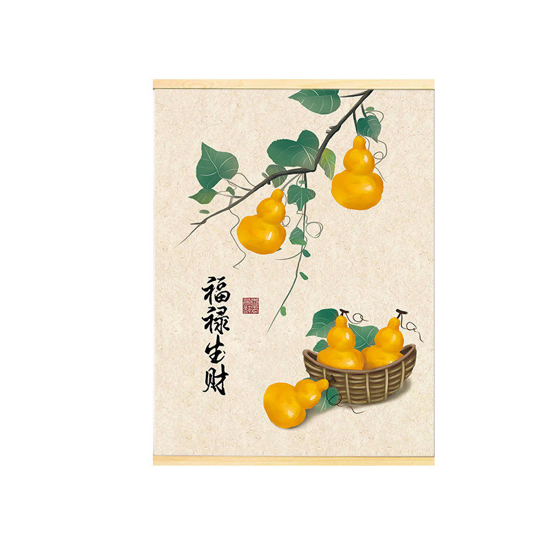 平安喜乐福禄生财卷轴挂画