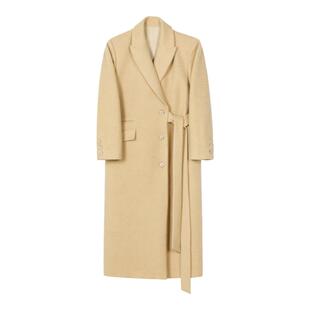 【SALE4折】蓝点·原创设计斜门襟羊毛呢黄色垫肩大衣西装呢外套