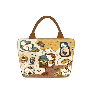 尼睿新款可爱猫猫咖啡面包手拎小包日常百搭通勤帆布包包女Q131