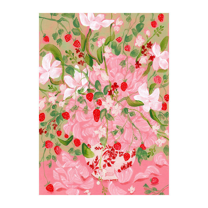 日本插画北岛由纪子YukikoNoritake复古花卉奶油风装饰油画布挂画