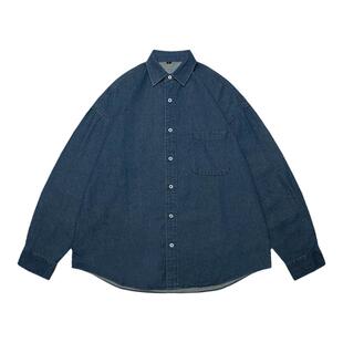 HMN Studio纯色牛仔衬衫日系复古宽松休闲廓形棉质工装长袖衬衣