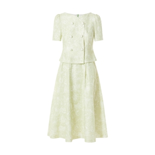 朗姿集团LIME莱茵优雅轻奢提花假两件收腰连衣裙水绿色25夏新款