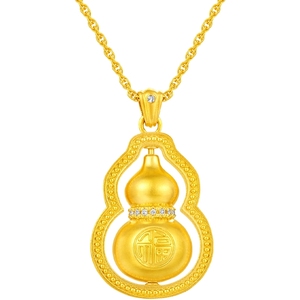 潮宏基臻金臻钻葫芦福禄5D硬金黄金钻石足金项链套链坠链可转动