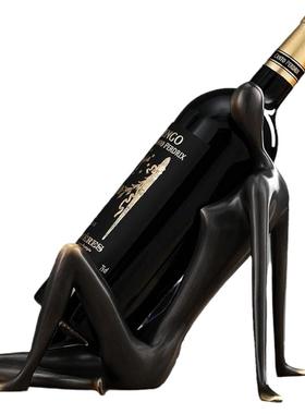 铜美女红酒架摆件轻奢高档客厅置物架家用创意斜放酒柜装饰品摆设