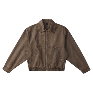 DESIGNSECRETS 25FW巴安油蜡皮洗水棉布高端夹克男士立领短款外套