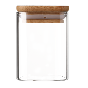 方形玻璃密封罐带竹盖五谷杂粮收纳盒茶叶罐储物空瓶子辣椒香料罐