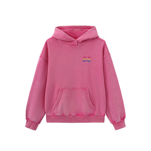 wigglewiggle26年春秋logo水洗做旧连帽宽松卫衣男女同款上衣