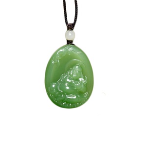 紫润轩新疆和田玉碧玉笑佛吊坠高荧光俄料粉绿佛公挂件福在眼前