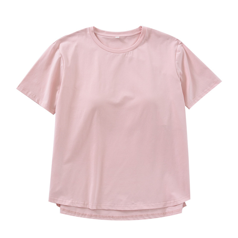 莱卡棉女士短袖带胸垫家居服上衣单件t恤可外穿夏季薄款纯棉简约