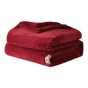 水星家纺婚庆毛毯午休毯子保暖空调毯秋冬厚家用沙发毯结婚盖毯