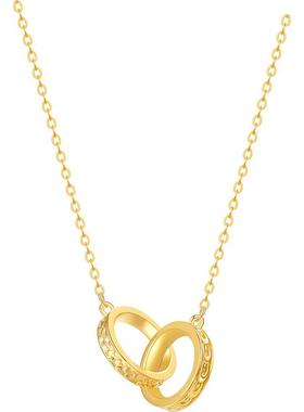 周六福项链女双扣银链坠S925银黄金色小众送女友本命年礼物