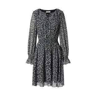 商场同款 摩萨克秋款荷叶边腰果花法式收腰长袖连衣裙女